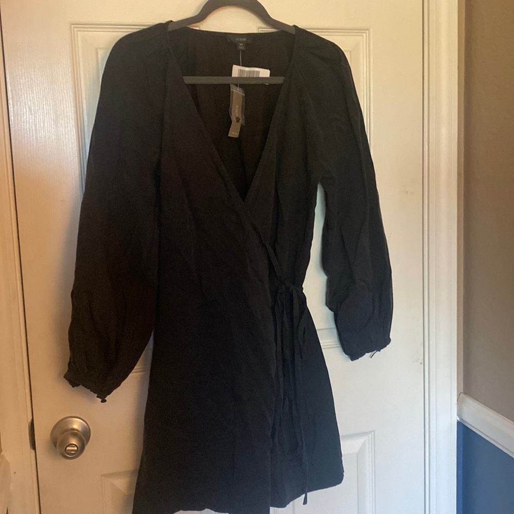 Nwt J. Crew Black Long Sleeve Wrap front Dress XS